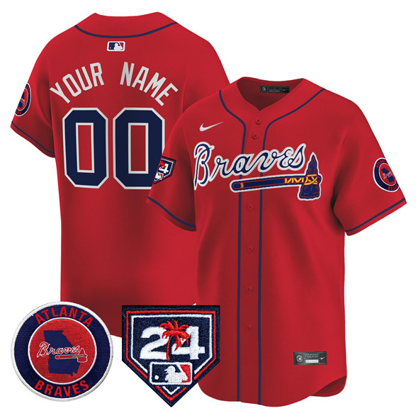 Men's Atlanta Braves Active Player Custom Red 2024 Spring Training Patch Limited Stitched Baseball Jersey